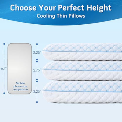 Flat Pillow for Stomach and Back Sleepers, Ultra Thin Pillow for Sleeping, Cooling Gel Slim Stomach Sleeping Pillows for Shoulder Neck Pain Relief, Low Profile Memory Foam Pillows 2.75-inches - size: 2.75"H (Standard) Ultra Slim