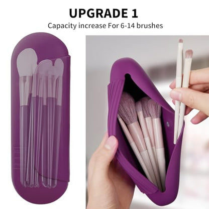 AGIKET 2 IN 1 Silicone Makeup Brush Holder with Beauty Make Up Sponge Holder Case：Soft Portable Cosmetic Face Brushes Holder with Upgrade Anti-Fall Out Magnetic Closure - Dark Pruple - color: Dark Pruple, style: Brush Holder & Case
