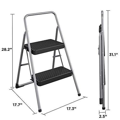 CoscoProducts COSCO 11137PBL1E 2 Household Folding Step Stool, ANSI Type 3, 200 lb Weight Capacity, Platinum