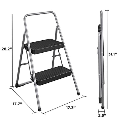 CoscoProducts COSCO 11137PBL1E 2 Household Folding Step Stool, ANSI Type 3, 200 lb Weight Capacity, Platinum