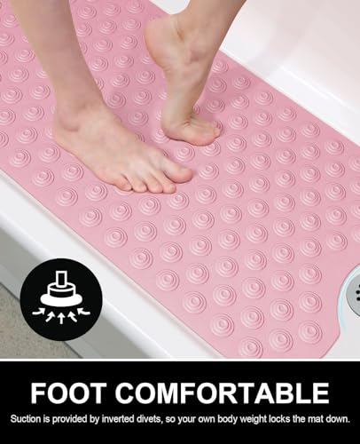 OTHWAY No Suction Cup Bath Mat: 39x16inch Extra Long Bathmat│Perfect for Refinished Bathtub Mat│Made of Nature Rubber│a Blessing for The Elderly and Children (Pink) - color: G-pink