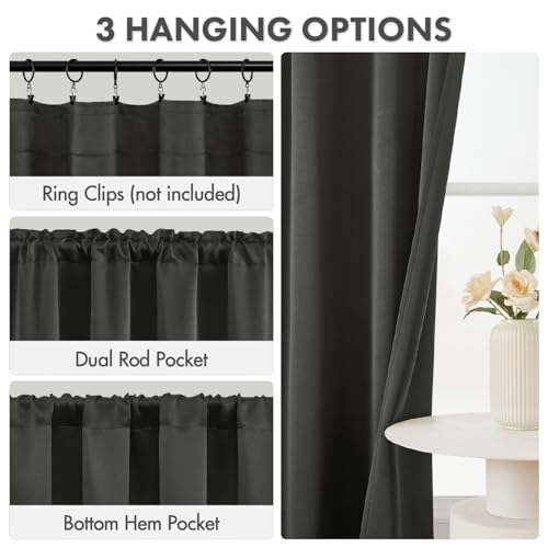 MIULEE Blackout Curtains 4 Panels Sets Dark Grey 84 Inch Length, Top and Bottom Rod Pocket Room Darkening Curtains for Living Room Bedroom Windows, 4 Pack Thermal Insulated Light Blocking Curtain - color: Dark Grey, size: 40"W x 84"L (Pack of 4)