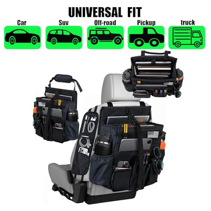 2 Pack Front & Seat back organizer with dedicated tablet and 17 IN laptop storage stabilizers external stabilizing side straps soft adjustable shoulder straps hardened buckle (Large Black) - color: Large Black