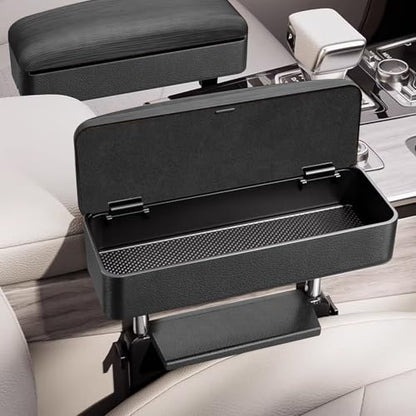 Rupse Car armrest Storage Box,Car Center Console armrest Box,Forearm Wrist Support Adjustable Armrest for Most Car Models - style: Wood grain black