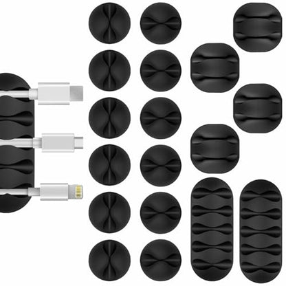 Flezoo Cable Clips Cord Holder - 18 PCS Black Adhesive Phone Cord Organizer Charger Holder Cable Wire Management Clips Keeper for Nightstand, Desk, Office or Mouse
