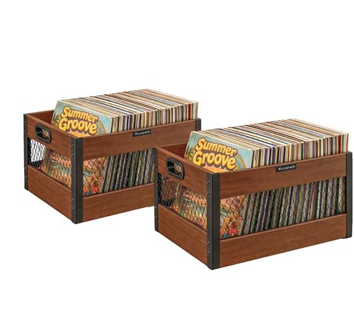 X-cosrack Vinyl Record Storage Crate, Wooden LP Record Organizer, Holds 60–80 Records Each, 2 Packs Classic Cube Storage for Albums - color: 2 Packs Brown/Black