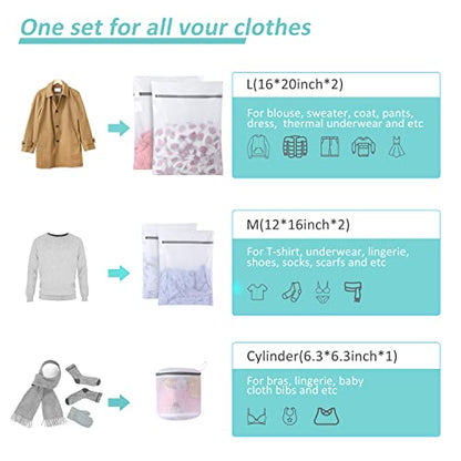 GOGOODA Mesh Laundry Bags for Delicates Durable Protective Wash Bags Travel Storage Bags for Intimates Lingerie,5PCS（2M,2L,1 Bra Bags） - size: 2M,2L,1 Bra Bags