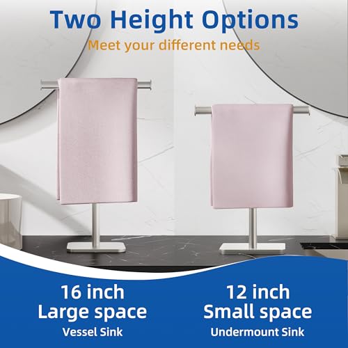 RUACQ Hand Towel Stand, 16" T-Shape Hand Towel Holder Stand for Bathroom, Kitchen and Countertop Towel Holder 304 Stainless Steel Hand Towel Rack with Weighted Base (Brushed Nickel) - color: Brushed Nickel, size: Tall - 16''