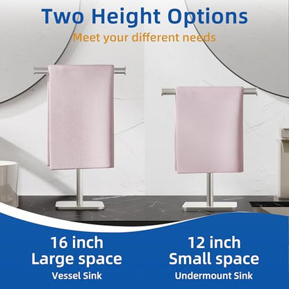 RUACQ Hand Towel Stand, 16" T-Shape Hand Towel Holder Stand for Bathroom, Kitchen and Countertop Towel Holder 304 Stainless Steel Hand Towel Rack with Weighted Base (Brushed Nickel) - color: Brushed Nickel, size: Tall - 16''
