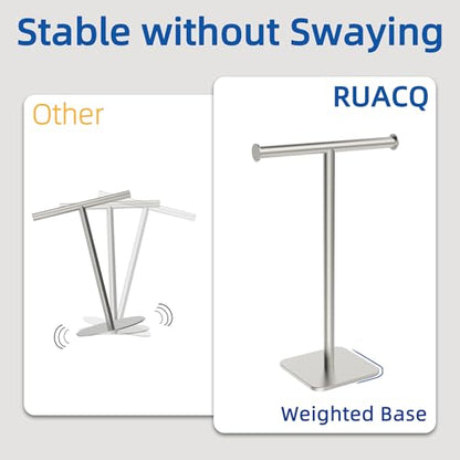 RUACQ Hand Towel Stand, 16" T-Shape Hand Towel Holder Stand for Bathroom, Kitchen and Countertop Towel Holder 304 Stainless Steel Hand Towel Rack with Weighted Base (Brushed Nickel) - color: Brushed Nickel, size: Tall - 16''