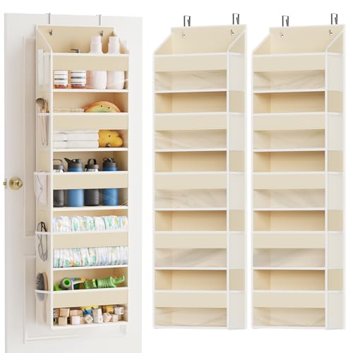 SpaceAid 2 Pack Over The Door Organizer with 5 Large Pockets and 10 Mesh Side Pockets, 5 Layers Door Organizer Hanging with Clear Window for Bedroom, Bathroom, Pantry and Nursery, Beige - color: Beige, size: 2 Pack