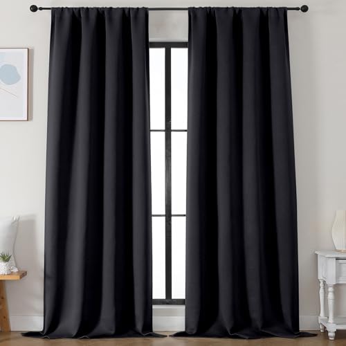Simplebrand Ava Halloween Black Blackout Curtains for Bedroom 96 Inches Long 2 Panels, Solid Thermal Insulated, Energy Saving Living Room Window Treatment Curtains Blackout Drapes, W50 x L96 Inch - color: Black, size: 50"W x 96"L (Pack of 2)