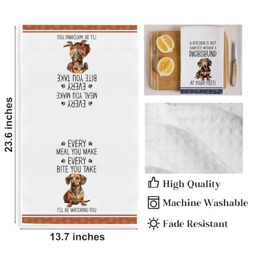 2Pcs Funny Dogs Kitchen Towels 24x14 Inch, Cute Dachshund Waffle Weave Dish Towels for Kitchen Home, White Absorbent Microfiber Hand Tea Towel, Weiner Dog Gifts for Women Dog Lovers 4 - color: Multi 0323