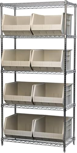 Akro-Mils 30270 AkroBins Plastic Storage Bins, Space-Saving Stackable Bins for Garage, Pantry, Craft Organization, 18" x 16" x 11", Stone, 3-Pack - color: Stone