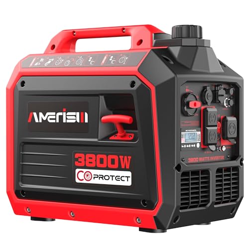 AMERISUN 3800W Portable Inverter Generator, CO Sensor, Gas Powered Generator, Super Quiet for Home Use, ECO Mode EPA Compliant, Parallel Capable Long Run Time for Camping Tailgating Emergency