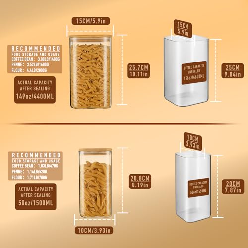 D2scrma 149oz 50oz Airtight Glass Square Storage Canister with Bamboo Lid Set of 2(4400ml*1 1500ml*1) Large Gallon Glass Jars for Sugar, Flour, Cookies and Coffee beans (‎with Black Lable) - size: 149oz*1/50oz*1