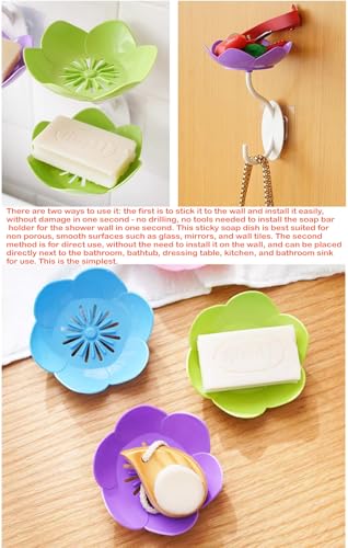 2 Pack Soap Dish Soap Holder for Shower Double Layer Suction Cup Wall Mounted NO-Drilling Self Draining Removable Bar for Shower Bathroom Bathtub Kitchen，Pink+Blue - color: D-pink+blue.
