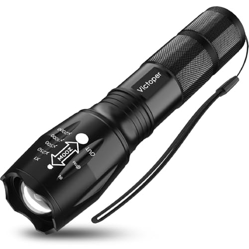 Victoper LED Flashlight 1 Pack, Bright Tactical Torch High Lumens with 5 Modes, Waterproof Zoomable Flash Light for Outdoor, No Battery Included - color: Black, size: 1 PACK