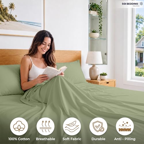 SGI bedding 100% Egyptian Cotton Sheets King Size – 600 Thread Count Sheets Set Soft, Cooling, 15" Deep Pocket, Luxury Hotel Bedding, Breathable, Durable - Moss - color: 11 - Moss, size: King