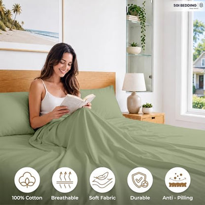 SGI bedding 100% Egyptian Cotton Sheets King Size – 600 Thread Count Sheets Set Soft, Cooling, 15" Deep Pocket, Luxury Hotel Bedding, Breathable, Durable - Moss - color: 11 - Moss, size: King