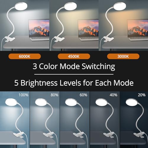 iFalarila Reading Light with Remote, LED Desk Lamp Clip on [1H Timer & Nightlight] RA>95 Dimmable Flexible Gooseneck, Reading Lamp with Clamp for Table - 4.7'' (Adapter Included) - style: 4.7'' White