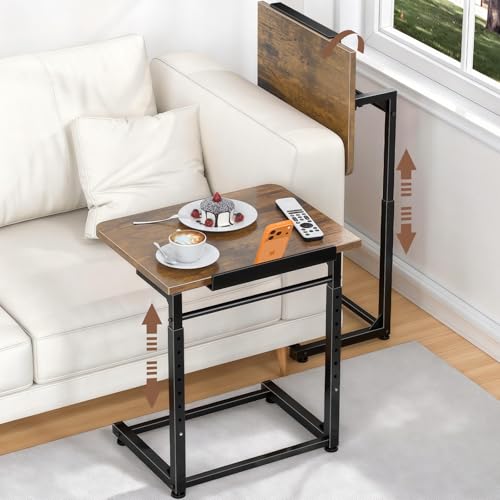 IHAITUN Tv Tray Table, Adjustable Height Couch Narrow Side Table,90° Tilt Angle Foldable End Table, Laptop Table with Phone & Tablet Slot Dinner Tray Desk for Living Room Table Sets (Brown) - size: 1 Pack