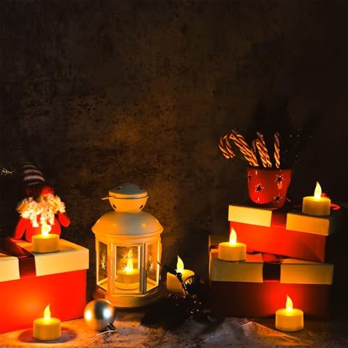 Esup Rechargeable Tea Lights Rechargeable Candles Flameless Flickering Candles Tealights 12pcs/Set with Black Charging Base, Decoration Parties, Weddings, Bar, Family, Dinner Outdoor Picnic ﻿