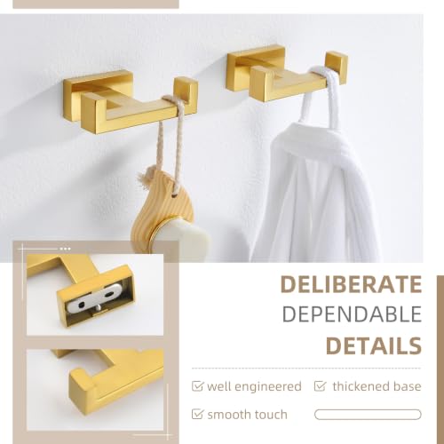 Angle Simple Double Towel Hook Brushed Dark Gold 2 PCS, SUS304 Stainless Steel Bathroom Hand Towel Holder, Double Robe Hook for Wall - color: Brushed Dark Gold, size: 2 Pack