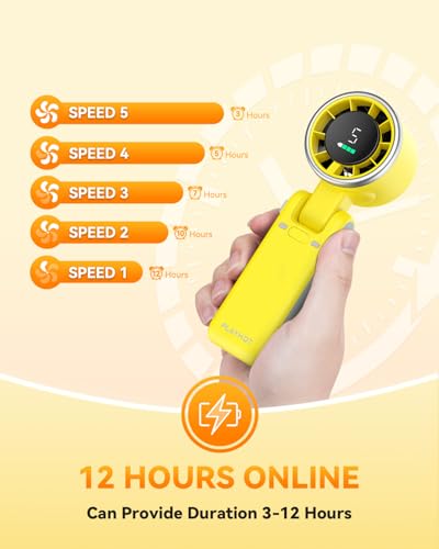 PlayHot Portable Handheld Turbo Fan, 5-Speed Personal Fan, USB-C Rechargeable Fan Up to 12 Hours, 3 IN 1 Hand Fan with Air Turbo Tech Cooling, Travel Fan for Cruise, Beach, Gifts for Women (Yellow) - color: Yellow