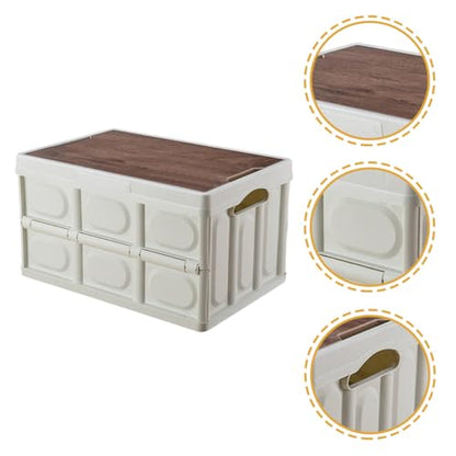 SUPVOX Outdoor Folding Storage Box with Lid Medium White Large Capacity Collapsible Clothes Organizer Storage Container for Camping and Car Trunk Use