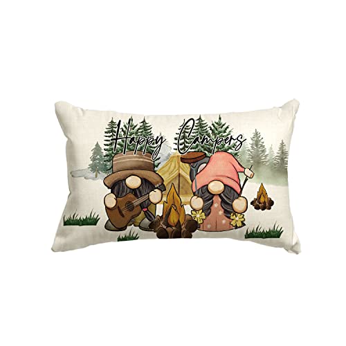 AVOIN colorlife Happy Campers Throw Pillow Cover 12x20 Inch, Gnome Campfire Decoration for Home Sofa Couch