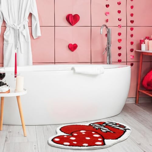 Drydiet Heart Bathroom Heart Rug Cute Summer Door Bow Mat Bath Mat Love Shape Shower Bathroom Decoration Rug Non Slip Washable - style: Bow Heart