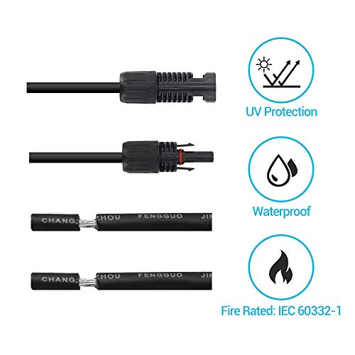 Renogy 20FT 10AWG Solar Adaptor Wire Extension Cables with Female and Male Connector, 20FT 10AWG, a Pair,Black - size: 20FT10AWG