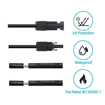 Renogy 20FT 10AWG Solar Adaptor Wire Extension Cables with Female and Male Connector, 20FT 10AWG, a Pair,Black - size: 20FT10AWG