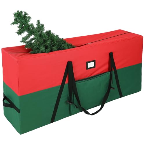 YAFF 9ft Christmas Tree Storage Bag, 600D Oxford Fabric Xmas Artificial Tree Storage Bags Wide Open and Dual Zippers Tree Storage Box Protects From Moisture and Dust, Tree Storage Bin, GreenRed - color: GreenRed, size: 9ft