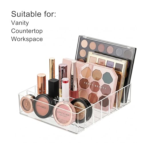 i-laesh 7-Slot Acrylic Makeup Palette Organizer - Clear Makeup Organizer 0.98" Wide Slots, Eyeshadow Holder for Vanity Drawer, Fits Thick Palettes, Blushes, CDs, Anime Badges & Craft Paints
