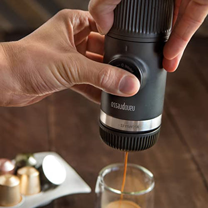 WACACO Nanopresso Portable Espresso Maker Bundled with NS Adapter, Compatible with NS Capsules and Ground Coffee, Compact Size 2.44"x2.8"x6.65", Manually Travel Coffee Machine Set, Perfect for Camping