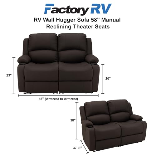 Camper Comfort 58" Wall Hugger Reclining RV Theater Seats | Double Recliner RV Sofa | RV Couch | Wall Hugger Recliner | RV Theater Seating | RV Furniture (Manual, Chocolate) - color: Chocolate, style: Manual