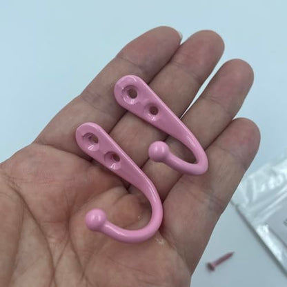 4 Pcs Wall Mounted Hooks for Bedroom,Bathroom,Kitchen,and Cabinet Hangers (with 8 Screws)-Pink - color: Pink