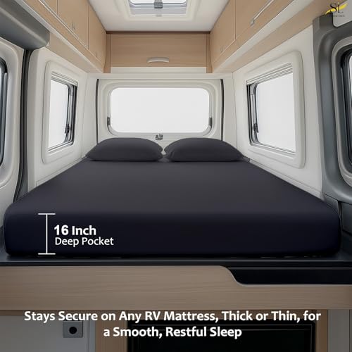 Shreem Linen Luxury 4 Piece Microfiber RV Sheet Set, Deep Pocket Fits Up to 10 inch, Soft, Wrinkle-Resistant, Camper, Travel Trailer Bedding, 3/4 Full Bunk 48x75, Dark Grey - color: Dark Grey, size: 3/4 Full Bunk - 48x75