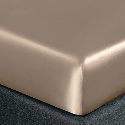 Homiest 3pcs Satin Sheets Set Luxury Silky Satin Bedding Set with Deep Pocket, 1 Fitted Sheet + 1 Flat Sheet + 1 Pillowcase (Twin XL Size, Taupe) - color: Taupe, size: Deep pocket - Twin XL size