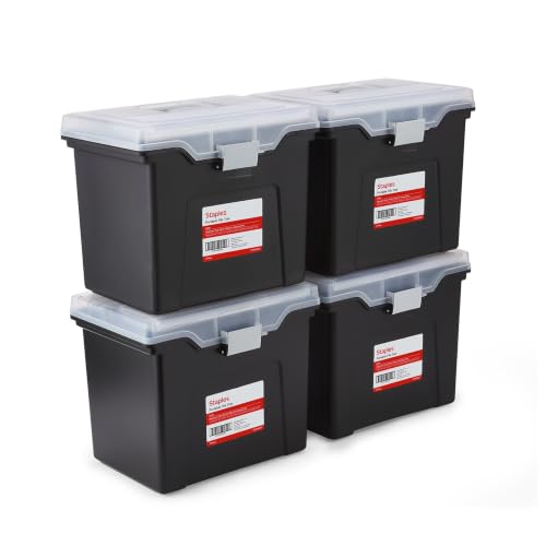 STAPLES File Box File Portable Tote, Letter Size, Black, 4/Carton - color: Black, size: 4 Pack, style: Portable