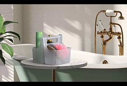 Brookstone Modern Large Portable Shower Caddy with Soft Silicone Carrying Handle, Bathroom Organizer Basket, Plastic Bath Tote and Shower Organizer, Quick Dry Drainage Holes, BPA Free, Clear - color: Clear / Frost