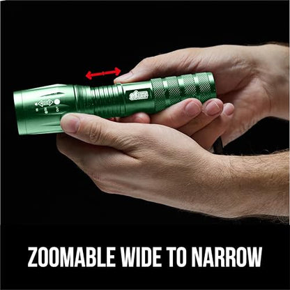 GORILLA GRIP Powerful LED Tactical Flashlight, 750 FT High Lumens 5 Adjustable Modes, Water Resistant, Ultra Bright Zoom Flashlights, Small Mini Flash Light, Camping, Night Dog Walking, Green - color: Hunter Green