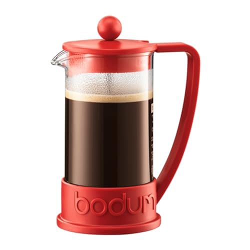 Bodum 12oz Brazil French Press Coffee Maker, High-Heat Borosilicate Glass, Red - Made in Portugal - color: Red, size: 12 oz