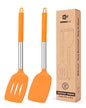 Pack of 2 Silicone Solid Turner, Non Stick Slotted Kitchen Spatulas, High Heat Resistant BPA Free Cooking Utensils, Ideal Cookware for Fish, Eggs, Pancakes (ORANGE) - color: Orange