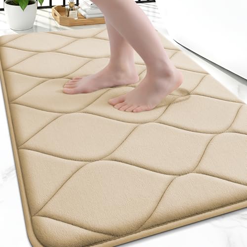 Smiry Memory Foam Bath Mat 36''x24'', Ultra Soft Non-Slip Bathroom Rug, Plush Water Absorbent Quick Dry and Machine Washable Floor Mat for Shower, Tub & Home Decor, Beige - color: Beige, size: 36'' X 24''