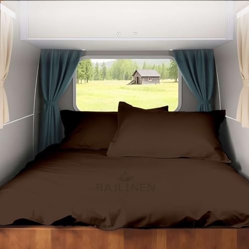 Rajlinen Short Queen RV Camper Sheet Set (60x75) – 100% Egyptian Cotton, Soft & Cooling, 16” Deep Pocket Fitted Sheet, Luxury Hotel Quality Bedding for RVs, Campers & Motorhomes (Chocolate Solid) - color: Chocolate Solid, size: Short Queen (60X75)