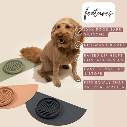 Should We Go? Waterproof Silicone Dog Food Mat – Medium Size Non-Slip Pet Bowl Mat, Raised Edge Design, Easy-to-Clean Pet Food Placemat for Dog & Cat Bowls, 21" Across x 10.5" Deep - Natural Sand - color: Natural Sand, size: Medium