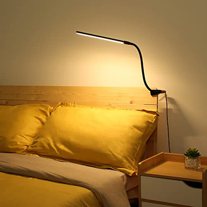 Lepro Clip on Desk Lamp LED Reading light Dimmable USB Small Clamp Lamp with 3 Color Modes 10 Brightness, Adjustable Flexible Gooseneck Table Light for Bed Headboard, Nail, Home Office,Computer(Black) - color: Black